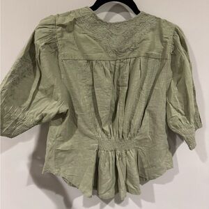 Free People Sage Green Blouse with Embroidery